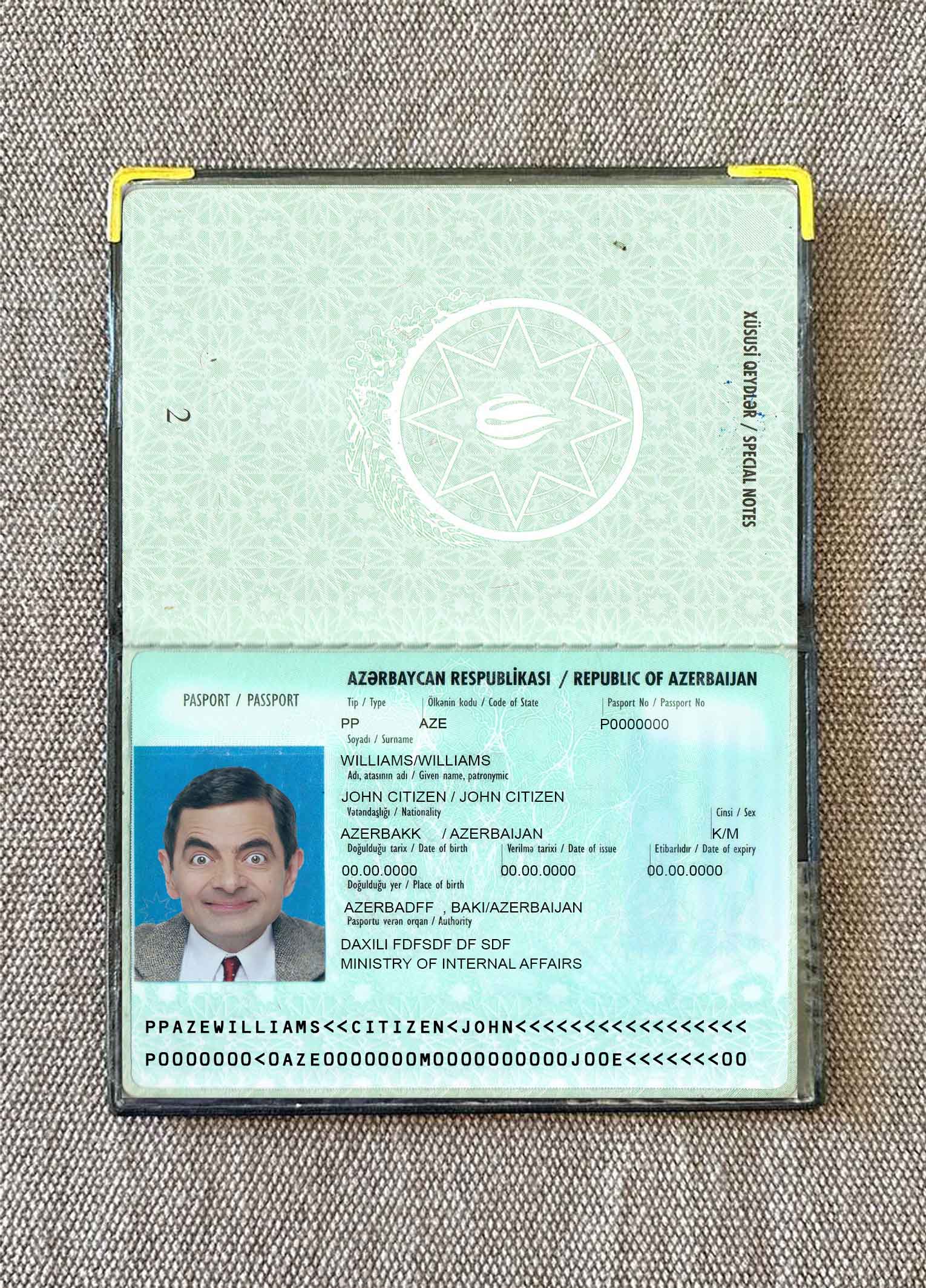 Azerbaijan passport version 2 photo look PSD template